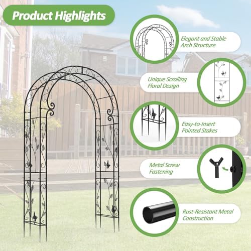 Sturdy Metal Garden Arch with Rust-Resistant Finish, Garden Abor-88 H*51" L, alternate view 4