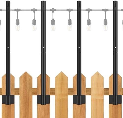 Suchtale 4-Pack String Light Poles, 2.8 FT Fence Mount Posts, Black in Black