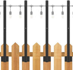 Suchtale 4-Pack String Light Poles, 2.8 FT Fence Mount Posts, Black in Black