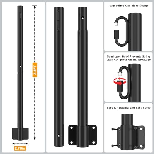 Suchtale 4-Pack String Light Poles, 2.8 FT Fence Mount Posts, Black in Black, alternate view 2