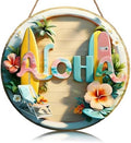 Summer Door Sign Double Layer 3D Front Door Sign Aloha Floral Skateboard Wreath Hawaiian Style Hanger Wooden