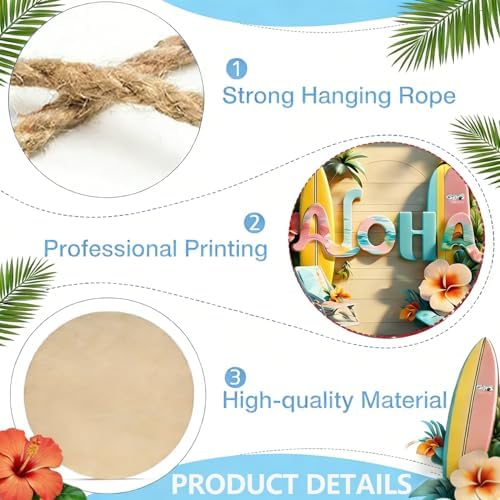Summer Door Sign Double Layer 3D Front Door Sign Aloha Floral Skateboard Wreath Hawaiian Style Hanger Wooden, alternate view