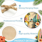 Summer Door Sign Double Layer 3D Front Door Sign Aloha Floral Skateboard Wreath Hawaiian Style Hanger Wooden, alternate view
