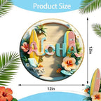 Summer Door Sign Double Layer 3D Front Door Sign Aloha Floral Skateboard Wreath Hawaiian Style Hanger Wooden, alternate view