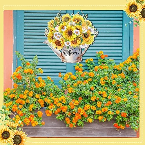 Summer Sunflower Welcome Sign Wood Door Hanger Watering Can Decor, alternate view 2