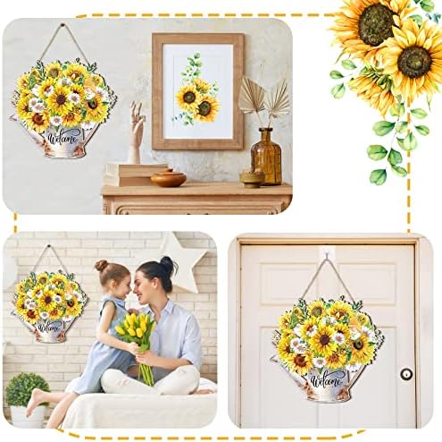 Summer Sunflower Welcome Sign Wood Door Hanger Watering Can Decor, alternate view 6