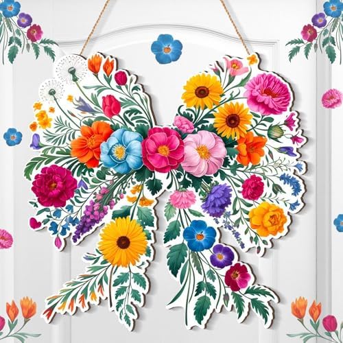 Summer Wildflower Butterfly Wooden Front Door Welcome Sign