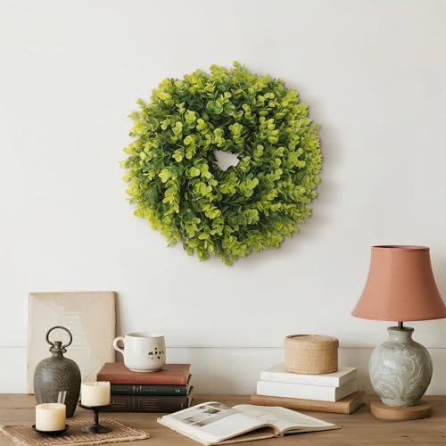Summer Wreaths for Front Door 15" Artificial Boxwood Wreath Spring Door Wreath for Farmhouse Wedding Festival, alternate view