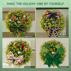 Summer Wreaths for Front Door 15" Artificial Boxwood Wreath Spring Door Wreath for Farmhouse Wedding Festival, alternate view