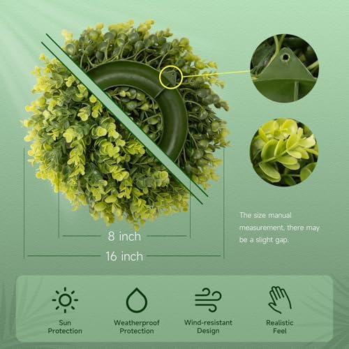 Summer Wreaths for Front Door 15" Artificial Boxwood Wreath Spring Door Wreath for Farmhouse Wedding Festival, alternate view