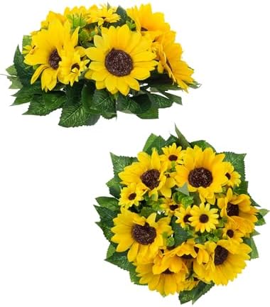 Sunflower Artificial Flowers Ball - 2 Pcs Fake Sunflower Flowers CenterPieces Decoration for Wedding Table Silk