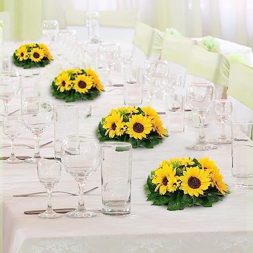 Sunflower Artificial Flowers Ball - 2 Pcs Fake Sunflower Flowers CenterPieces Decoration for Wedding Table Silk, alternate