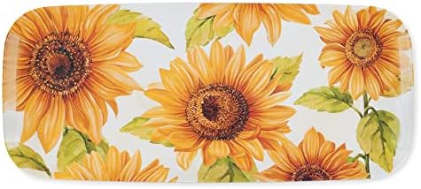 Sunflower Melamine Serving Tray, 15 x 6.5 Inch Rectangular Serving Platter, BPA Free Food Tray for Party