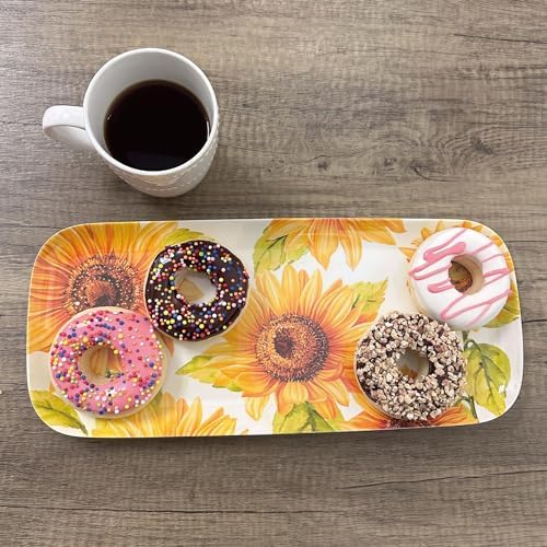 Sunflower Melamine Serving Tray, 15 x 6.5 Inch Rectangular Serving Platter, BPA Free Food Tray for Party, alternate view 5
