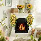 Sunflower Teardrop Swag Wreath for Front Door, 24 Inch Spring Summer Floral Door Hanging Decor with Burlap Bow, alternate