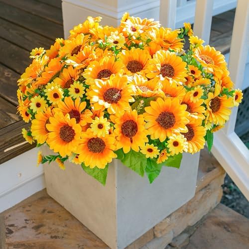 Sunflowers Artificial Flowers, 10 Bunches Fake Sunflower Artificial Flowers for Outdoors Spring Summer, alternate view 2