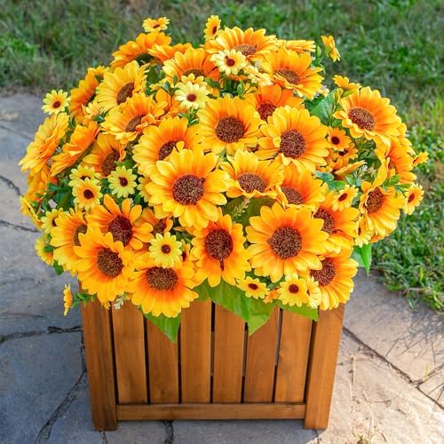 Sunflowers Artificial Flowers, 10 Bunches Fake Sunflower Artificial Flowers for Outdoors Spring Summer, alternate view 3
