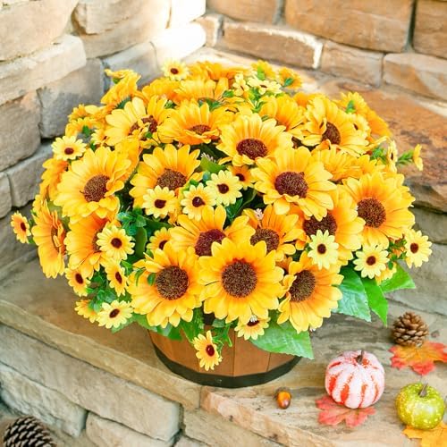 Sunflowers Artificial Flowers, 10 Bunches Fake Sunflower Artificial Flowers for Outdoors Spring Summer, alternate view 4