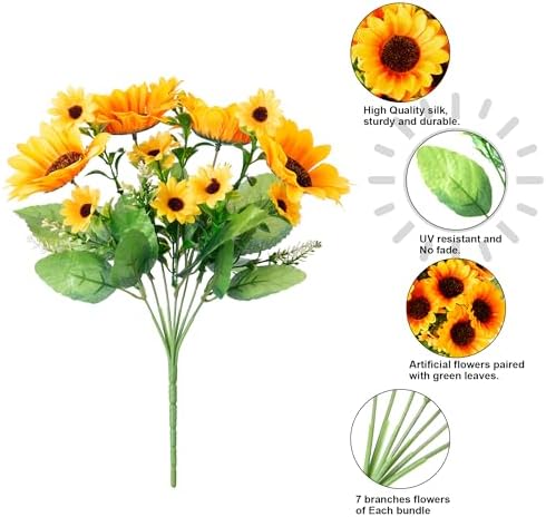 Sunflowers Artificial Flowers, 10 Bunches Fake Sunflower Artificial Flowers for Outdoors Spring Summer, alternate view 6