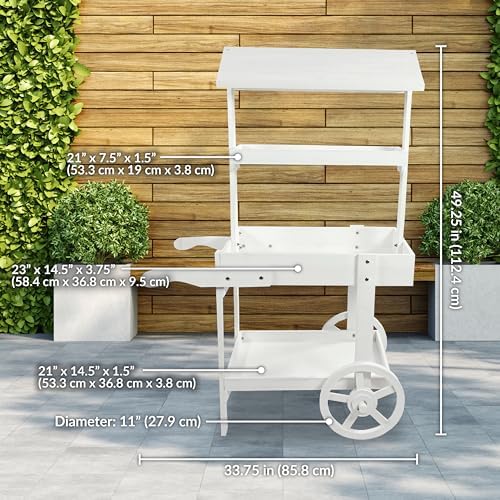 Sunnydaze Flower Cart Display Stand with Wheels, Pine Wood, 49” H, Brown in Brown, alternate view 5