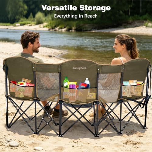 SUNNYFEEL 3 Person Camping Chair Oversized Loveseat for Adults, alternate view 4