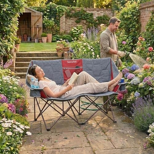 SUNNYFEEL Folding Double Camping Chair Oversized Loveseat for Adults, alternate view 2