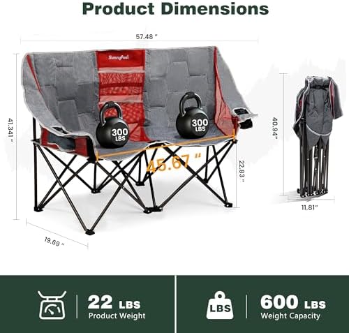 SUNNYFEEL Folding Double Camping Chair Oversized Loveseat for Adults, alternate view 3