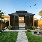 Sunroom 10' x 13' Double Roof Enclosed Gazebo, Sliding Doors