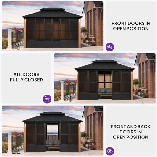 Sunroom 10' x 13' Double Roof Enclosed Gazebo, Sliding Doors, alternate view 6