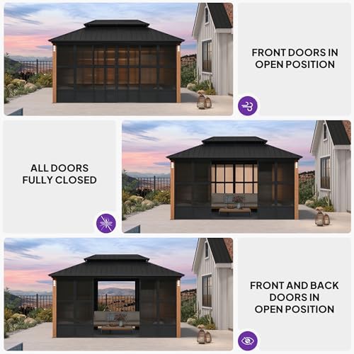 Sunroom 10' x 15' Gazebo Double Roof Solarium, Sliding Doors, alternate view 5