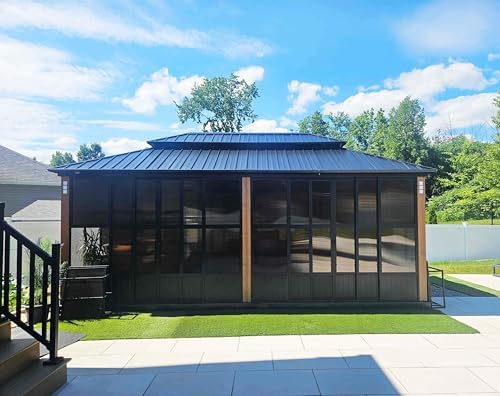 Sunroom 12' x 20' Solarium Double Roof Gazebo, Sliding Doors