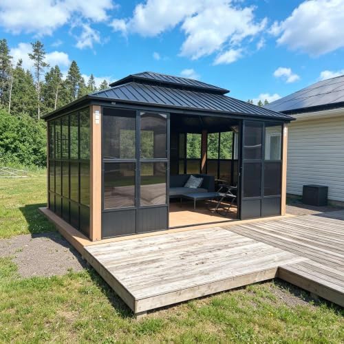 Sunroom Gazebo 12' x 16' Double Roof Solarium, Sliding Doors