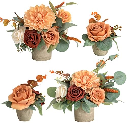 Sunset Terracotta Artificial Flowers with Vase Wedding Decor in 8" x 5.6" in Or-sunset Terracotta