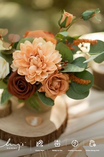 Sunset Terracotta Artificial Flowers with Vase Wedding Decor in 8" x 5.6" in Or-sunset Terracotta, alternate view 3