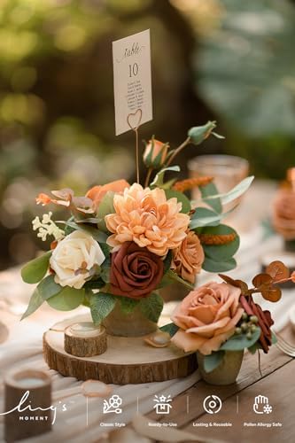 Sunset Terracotta Artificial Flowers with Vase Wedding Decor in 8" x 5.6" in Or-sunset Terracotta, alternate view 4