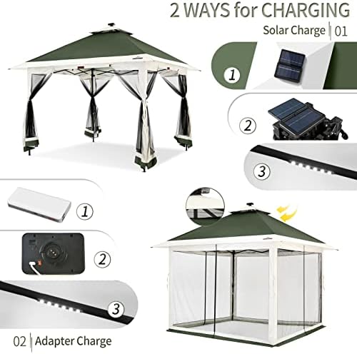 Suntime Pop Up Gazebo, Solar LED, 12x12 ft, Green in 12x12 ft in Green, alternate view 4