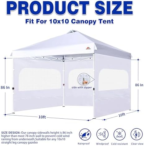 Sunwall for 10x10 Canopy Frame with Zipper, 3Pack Sunwalls Only, (White) in White, alternate view 2
