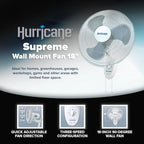 Supreme 90-Degree Oscillating Wall Fan, 3 Speeds, White, 18in in White, alternate view 2