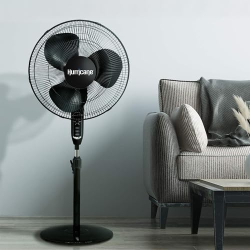 Supreme Oscillating Pedestal Fan w/Remote for Home, Black, 16in in Black, alternate view 2