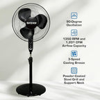 Supreme Oscillating Pedestal Fan w/Remote for Home, Black, 16in in Black, alternate view 4