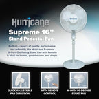 Supreme Oscillating Pedestal Fan w/ Remote for Home, White, 16 in in White, alternate view 4