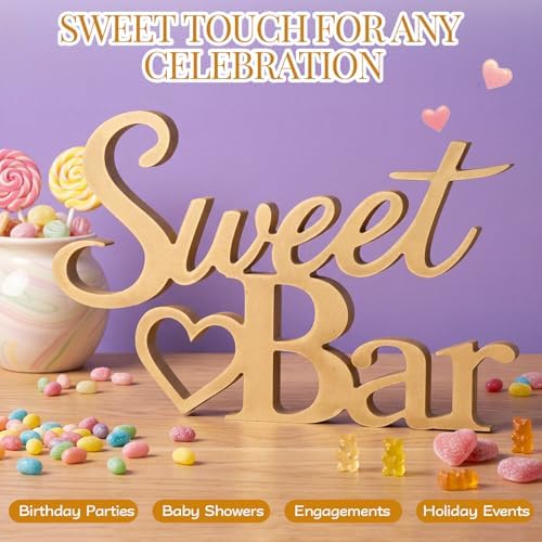 Sweet Bar Sign Gold for Wedding Dessert Table Party Decor in 11 x 7 inches in Gold, alternate view 4