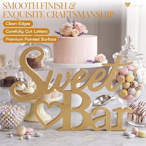 Sweet Bar Sign Gold for Wedding Dessert Table Party Decor in 11 x 7 inches in Gold, alternate view 5
