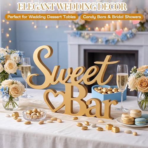 Sweet Bar Sign Gold for Wedding Dessert Table Party Decor in 11 x 7 inches in Gold, alternate view 6
