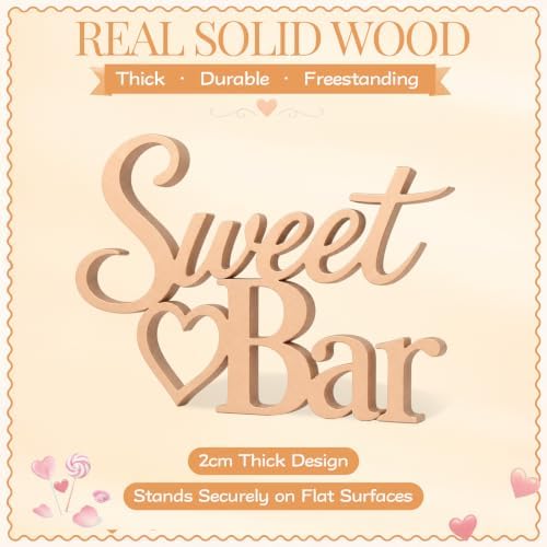 Sweet Bar Sign Natural Wood for Wedding Dessert Table Party Decor in 11 x 7 inches in Natural Wood, alternate view 3