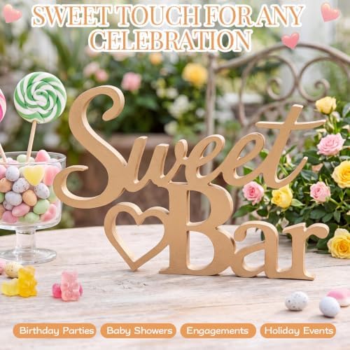 Sweet Bar Sign Natural Wood for Wedding Dessert Table Party Decor in 11 x 7 inches in Natural Wood, alternate view 5