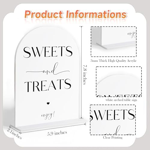 Sweets and Treats Sign, Candy Bar Supplies, White Arch Acrylic Wedding Sign, Wedding Signs for Ceremony and, alternate view 3