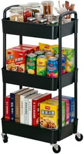 Sywhitta 3-Tier Plastic Rolling Utility Cart with Wheels for Storage, Black in Black