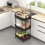 Sywhitta 3-Tier Plastic Rolling Utility Cart with Wheels for Storage, Black in Black, alternate view 2