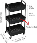 Sywhitta 3-Tier Plastic Rolling Utility Cart with Wheels for Storage, Black in Black, alternate view 3